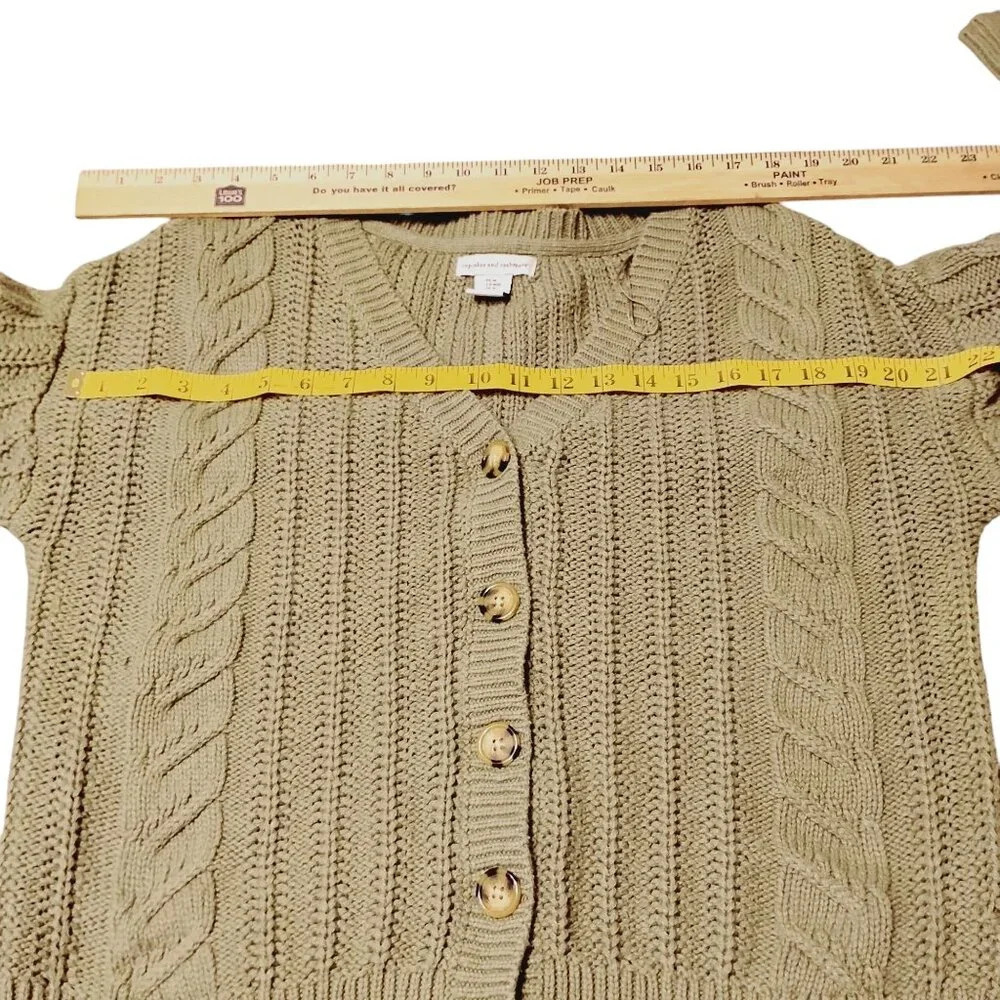 Cupcakes and Cashmere Green Cable Knit Cardigan, Medium - Picture 5 of 10